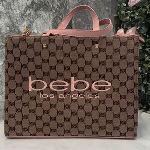 Bebe Los Angeles Large Brown and Blush Pink Tote Bag
